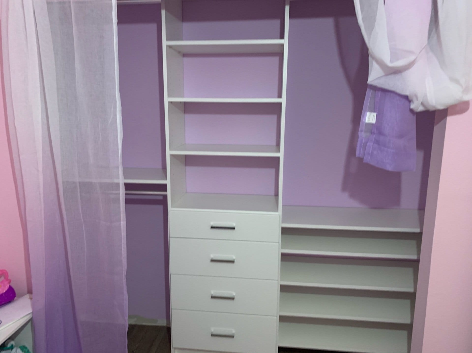 White Custom Kids Closet System With Modern Drawer Fronts