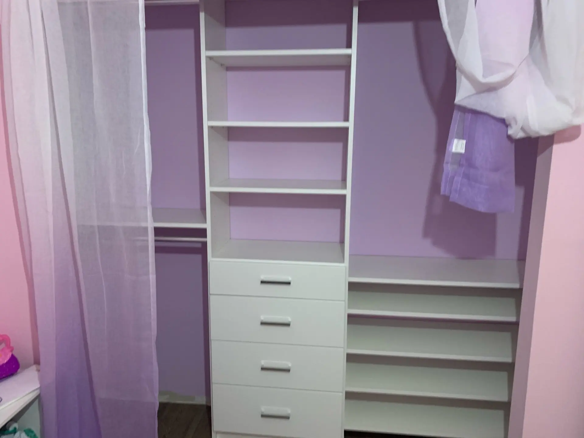 White Custom Kids Closet System With Modern Drawer Fronts