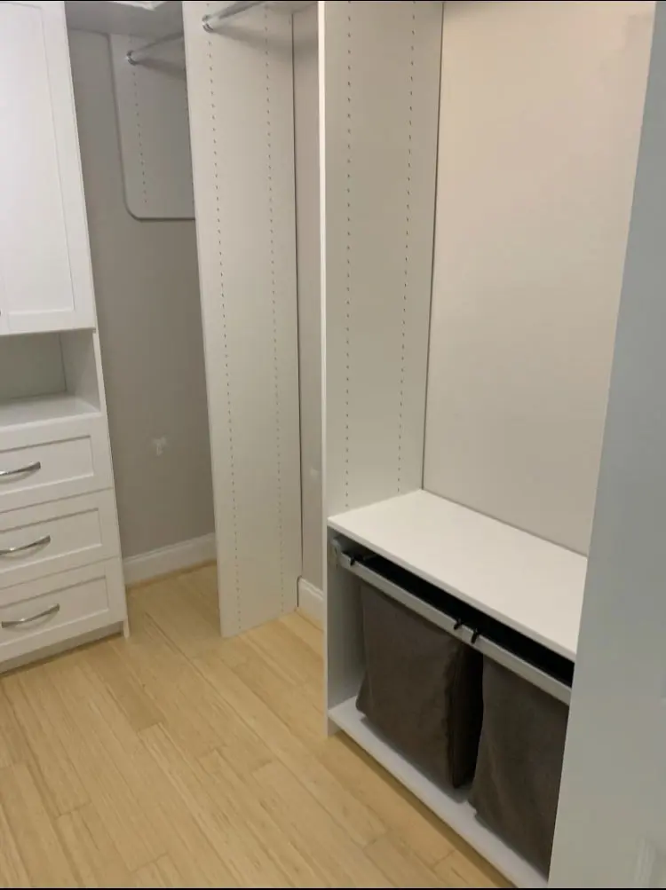 White Closet System with Tag Dual Hamper