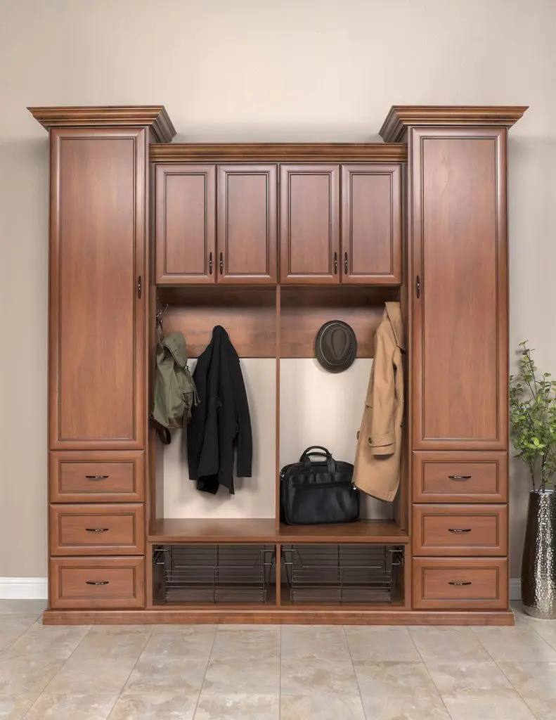 Custom Mudroom System with Warm Cognac Finish