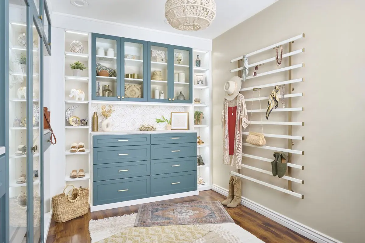 lagoon and white Walk in Closet Systems