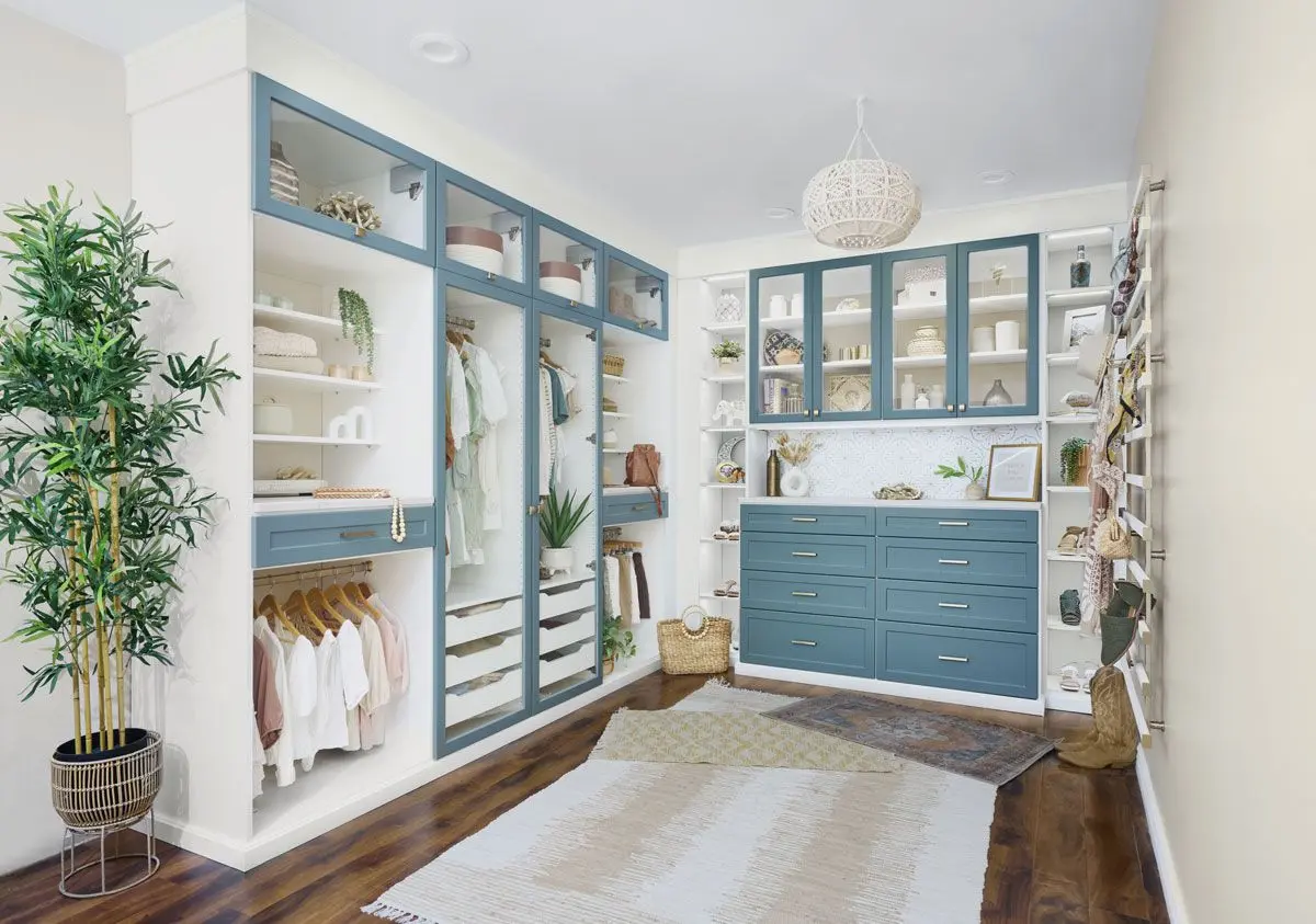 lagoon and white Walk in Closet Systems
