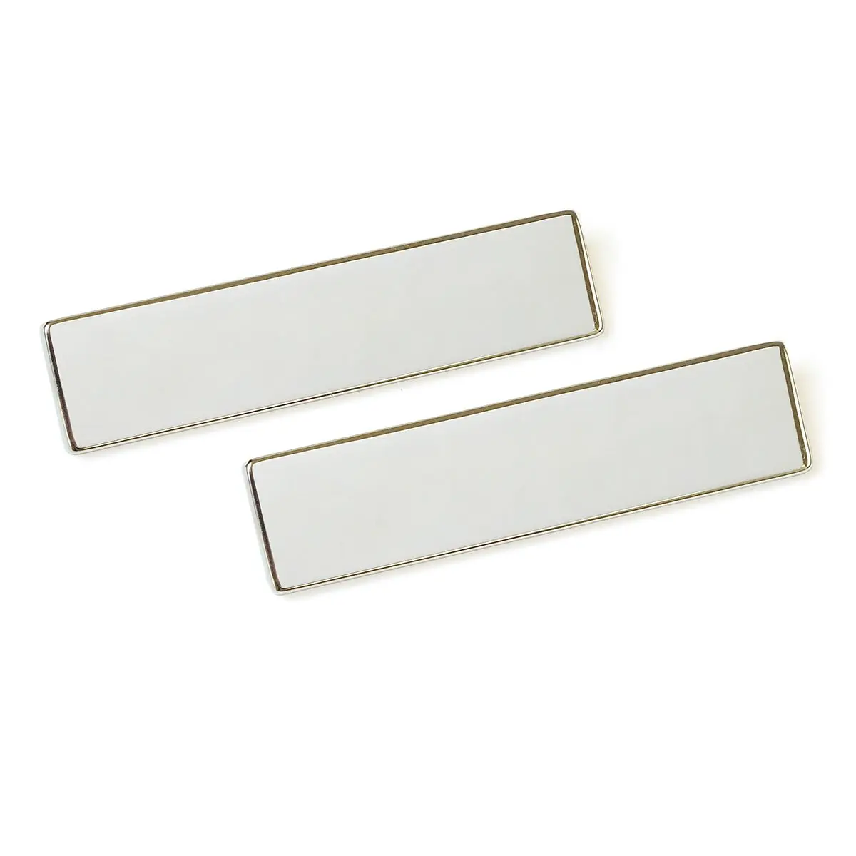 Two white rectangles with gold trim on a white background.