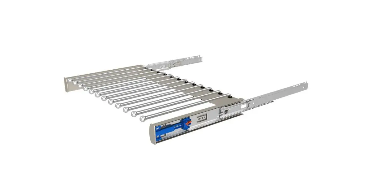 A metal shelf with a bunch of chains on it on a white background.
