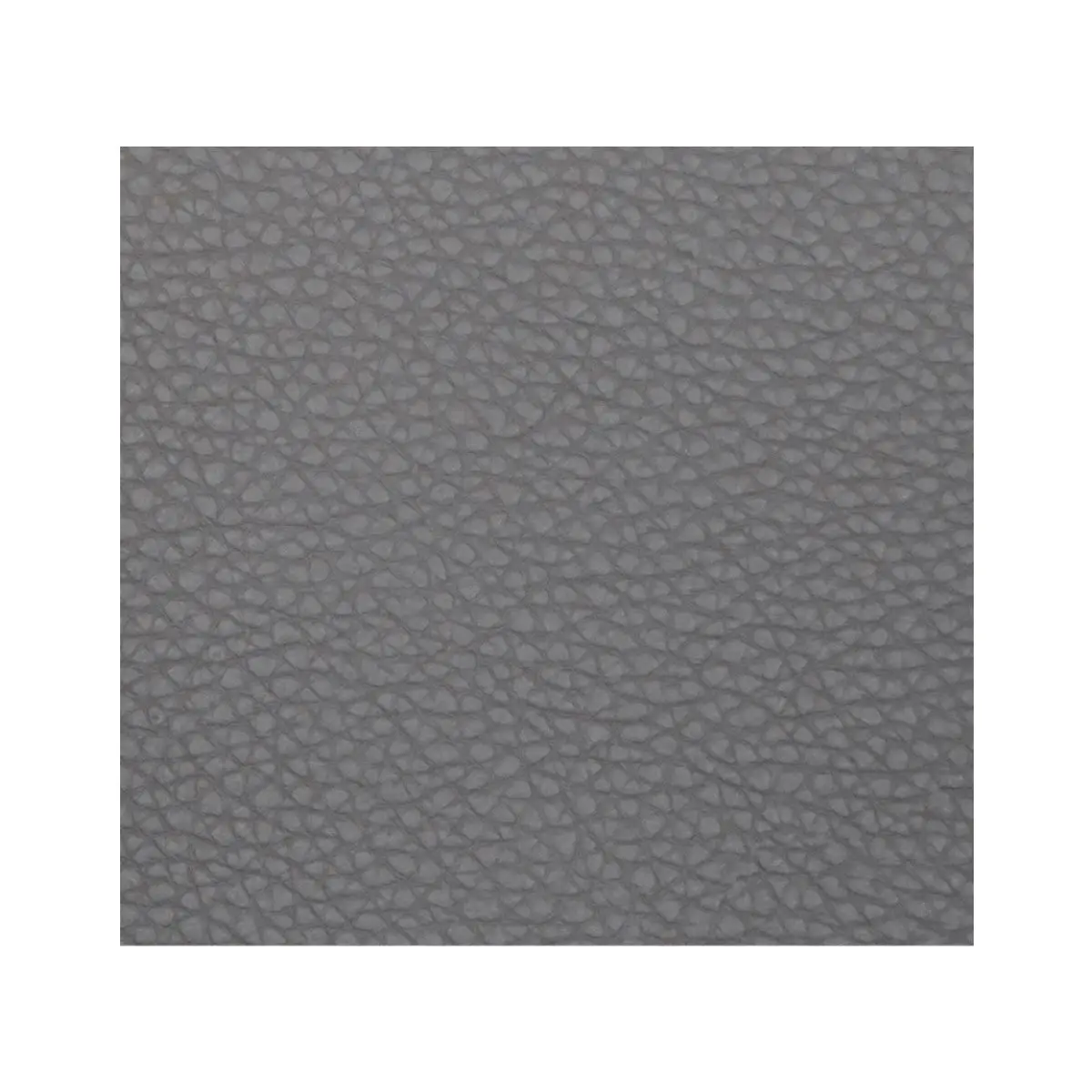 A close up of a gray leather texture on a white background.