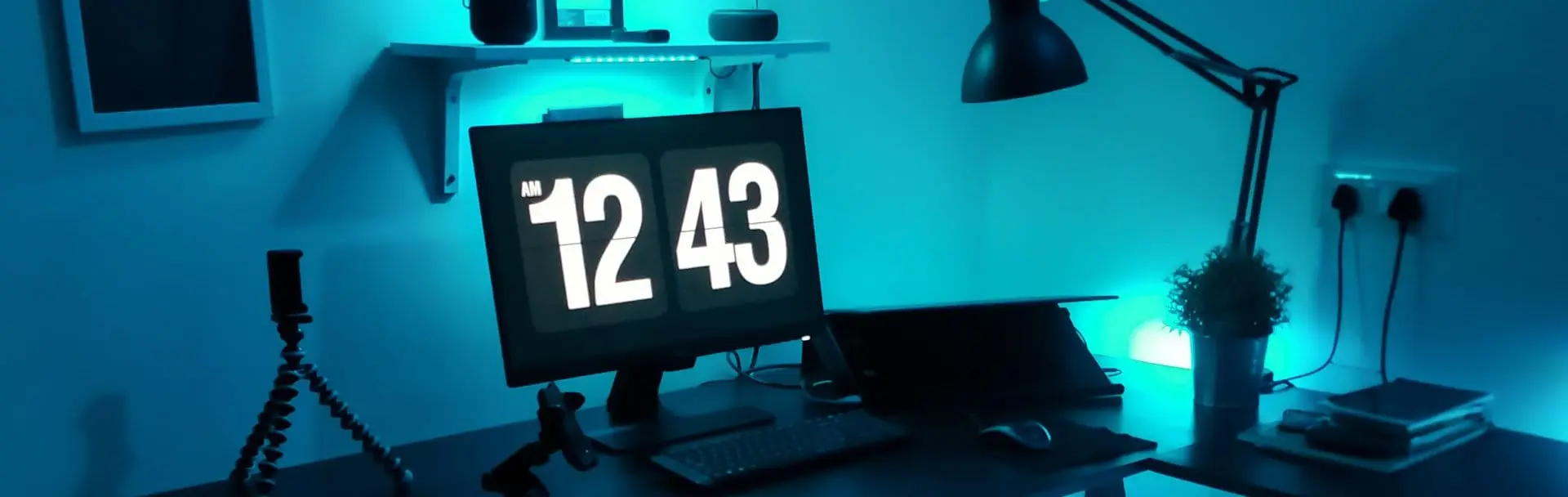 Blue Lit Desk Area