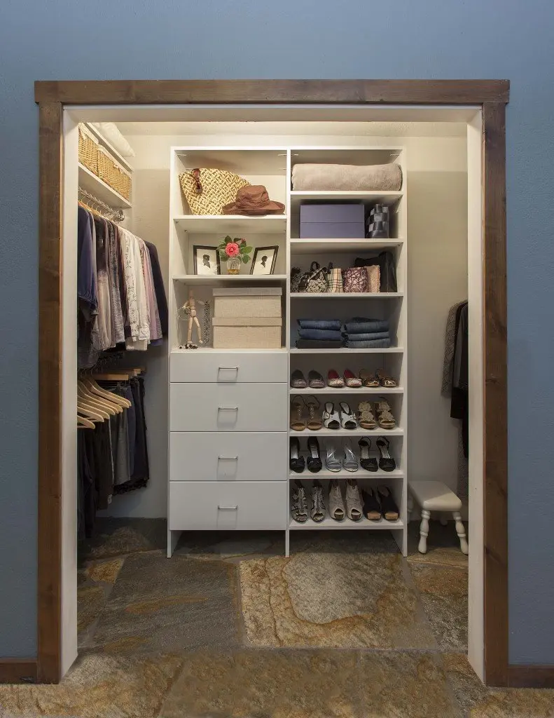 White angle reach in closet systems