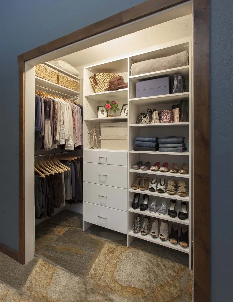White angle reach in closet systems