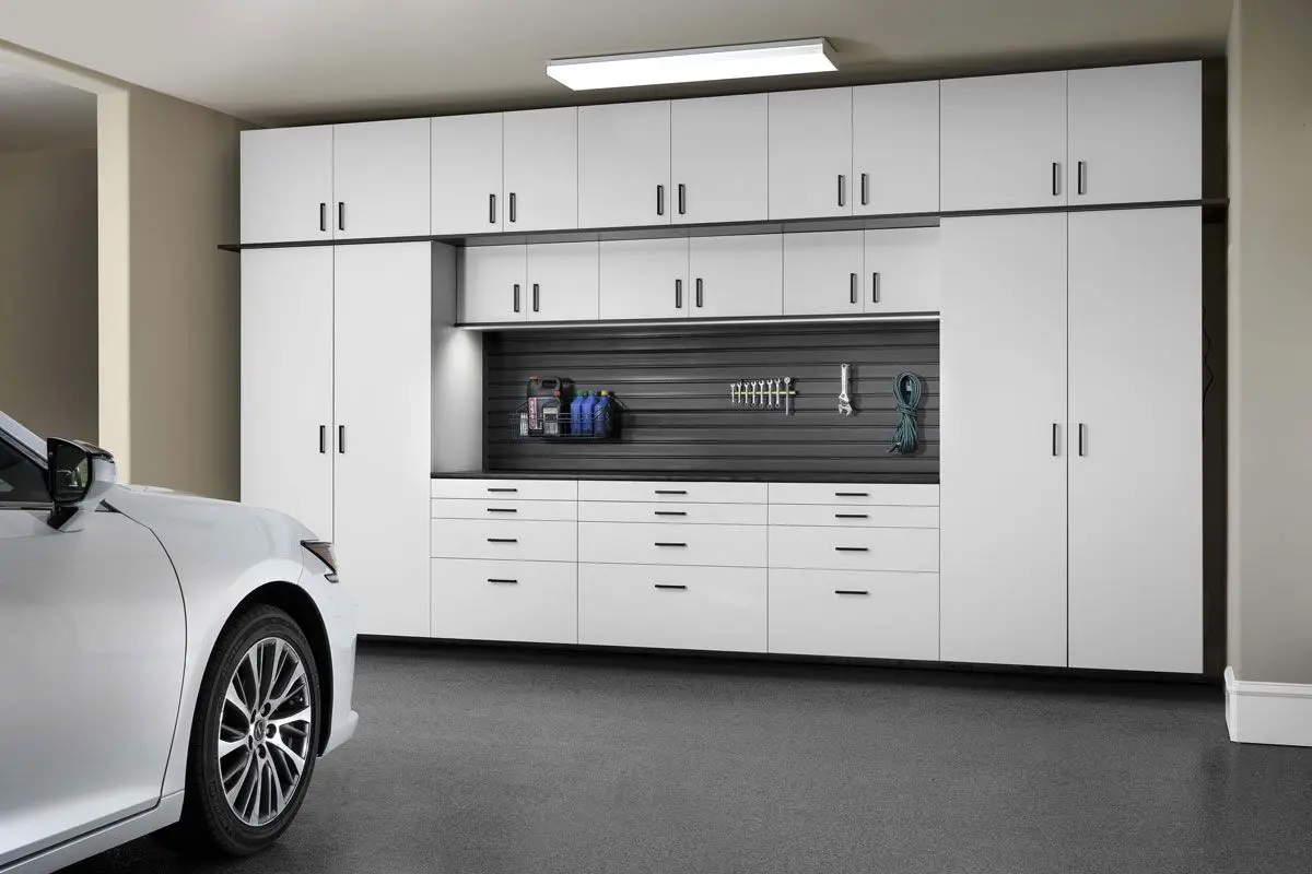 White cabinets Ebony Star Garage Cabinet Systems